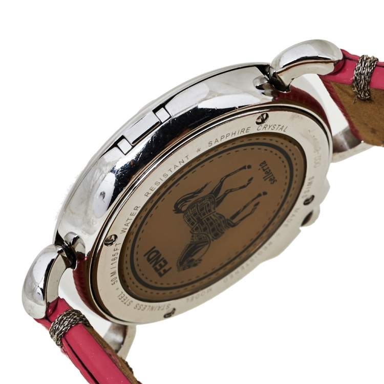 Pre Owned Fendi White Stainless Steel Leather Selleria 8100M Women's Wristwatch 37 mm