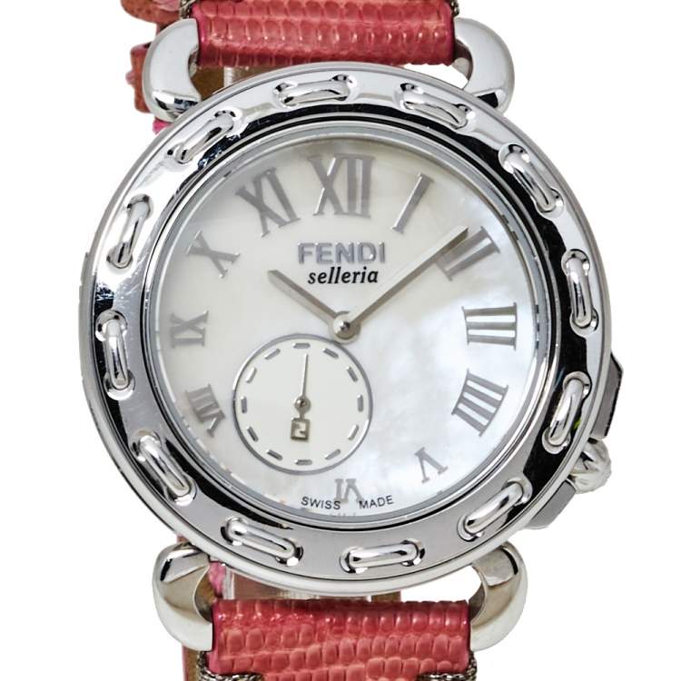 Pre Owned Fendi White Stainless Steel Leather Selleria 8100M Women's Wristwatch 37 mm