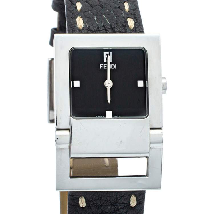 Pre Owned Fendi Black Stainless Steel & Leather 5200G Women's Wristwatch 27mm