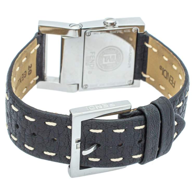Pre Owned Fendi Black Stainless Steel & Leather 5200G Women's Wristwatch 27mm