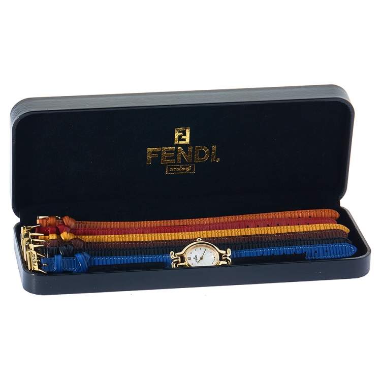 Pre Owned Fendi Silver Gold-Plated Stainless Steel Interchangeable Strap 640L Women's Wristwatch 24 mm