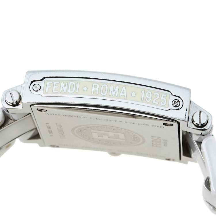 Pre Owned Fendi White Ceramic And Stainless Steel Diamonds Quadro 6200G Women's Wristwatch 30 mm