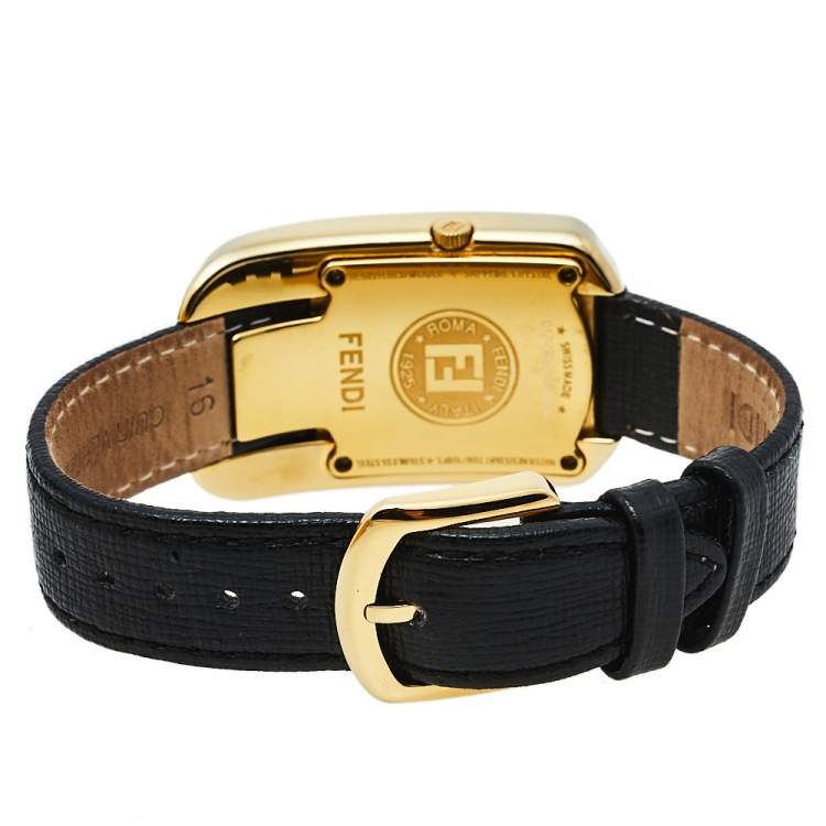 Pre Owned Fendi Yellow Gold Plated Stainless Steel Leather Chameleon 30000M Women's Wristwatch 29 mm