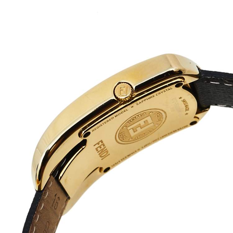 Pre Owned Fendi Yellow Gold Plated Stainless Steel Leather Chameleon 30000M Women's Wristwatch 29 mm