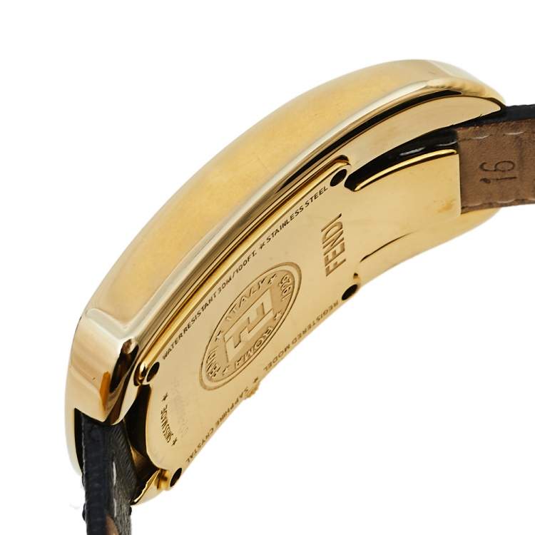 Pre Owned Fendi Yellow Gold Plated Stainless Steel Leather Chameleon 30000M Women's Wristwatch 29 mm