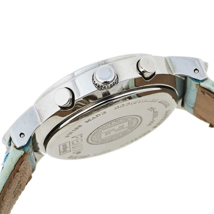 Pre Owned Fendi Mother Of Pearl Stainless Steel & Leather 4500L Women's Wristwatch 32 mm
