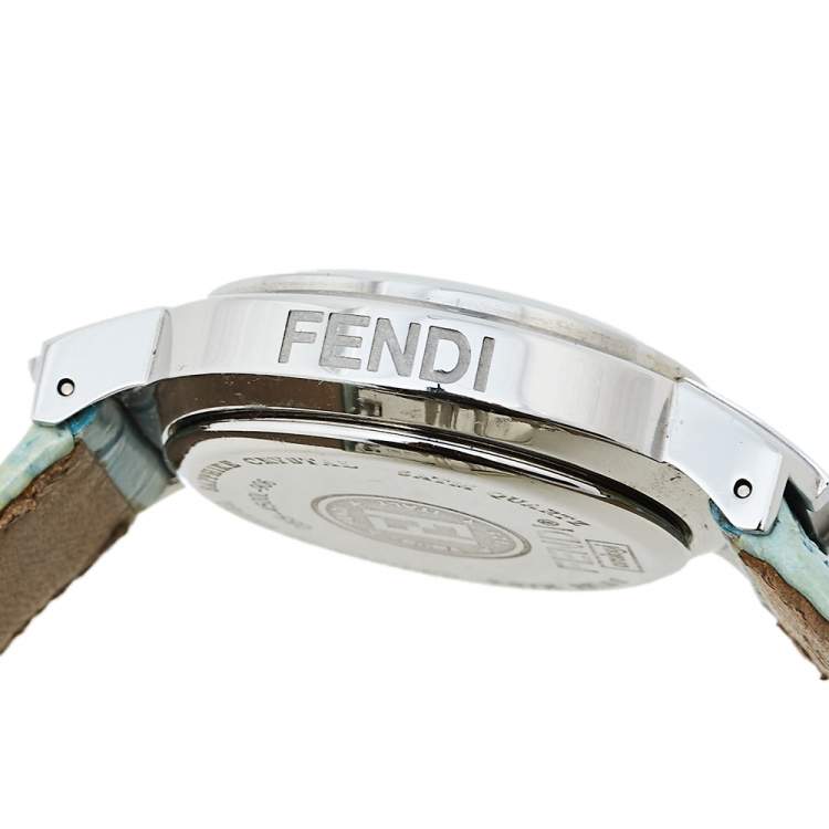 Pre Owned Fendi Mother Of Pearl Stainless Steel & Leather 4500L Women's Wristwatch 32 mm