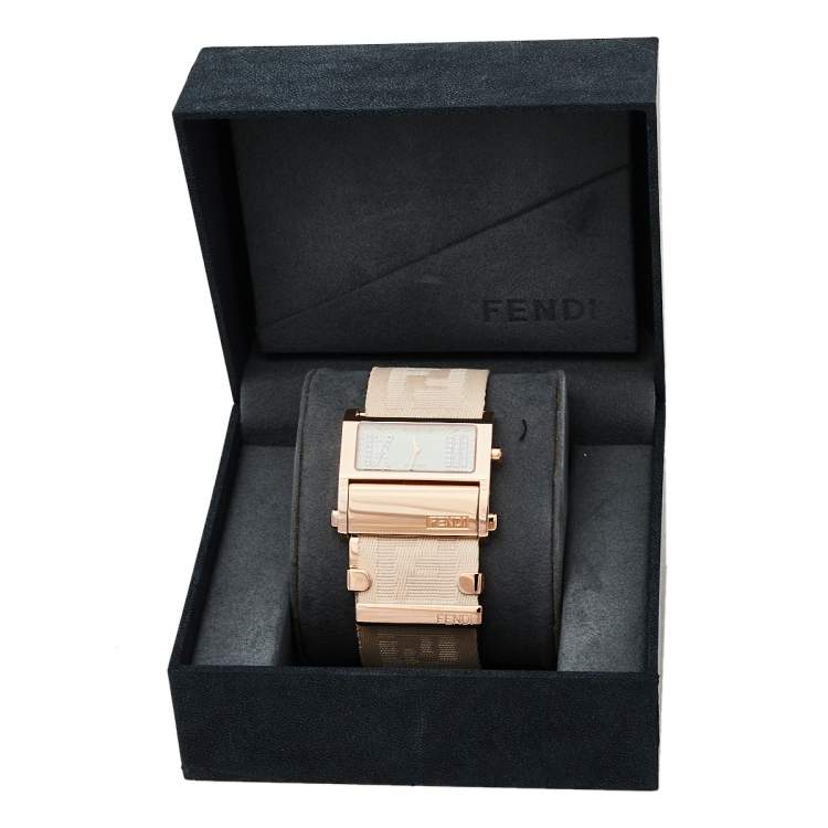 Pre Owned Fendi Cream Rose Gold Tone Stainless Steel Zip Code 1140L Women's Wristwatch 38 mm