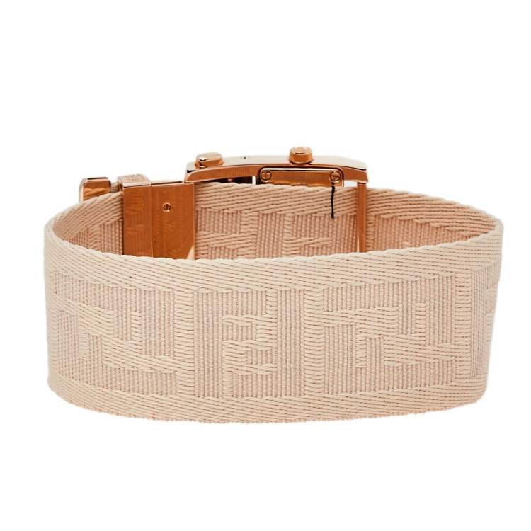 Pre Owned Fendi Cream Rose Gold Tone Stainless Steel Zip Code 1140L Women's Wristwatch 38 mm