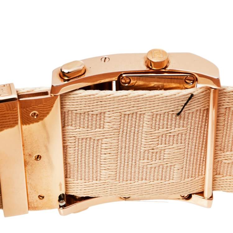 Pre Owned Fendi Cream Rose Gold Tone Stainless Steel Zip Code 1140L Women's Wristwatch 38 mm