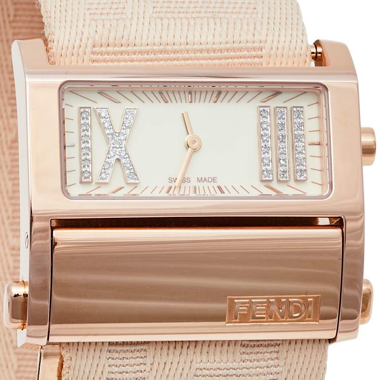 Pre Owned Fendi Cream Rose Gold Tone Stainless Steel Zip Code 1140L Women's Wristwatch 38 mm