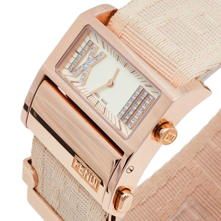 Pre Owned Fendi Cream Rose Gold Tone Stainless Steel Zip Code 1140L Women's Wristwatch 38 mm