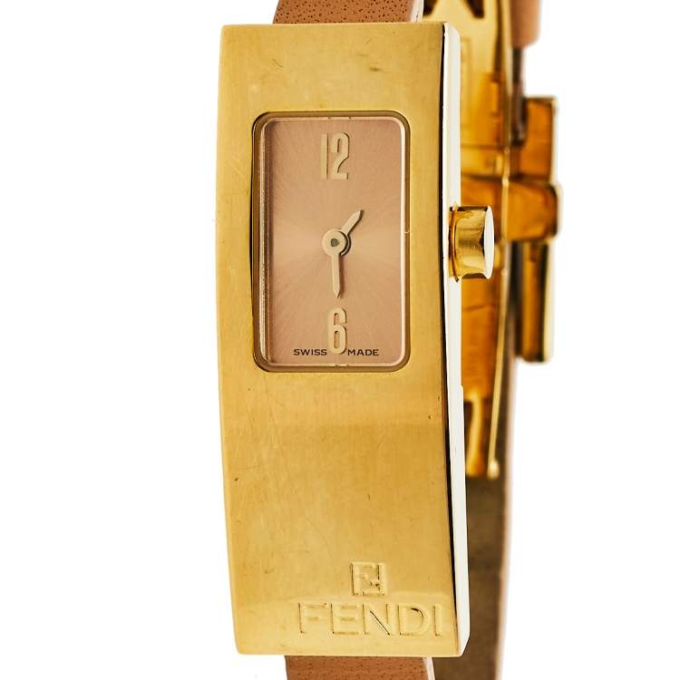 Pre Owned Fendi Champagne Gold Plated Stainless Steel Orologi 3300L Women's Wristwatch 13 mm