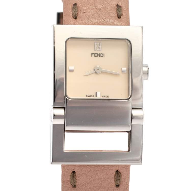 Pre Owned Fendi Creme Stainless Steel Leather 5200L Quartz Women's Wristwatch 23MM