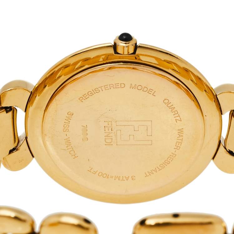 Pre Owned Fendi Mother of Pearl Gold Tone Stainless Steel 700G Women's Wristwatch 35 mm
