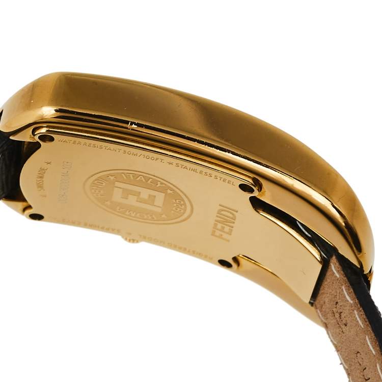 Pre Owned Fendi Black Gold Plated Stainless Steel Chameleon Diamond 30000M Women's Wristwatch 29 mm