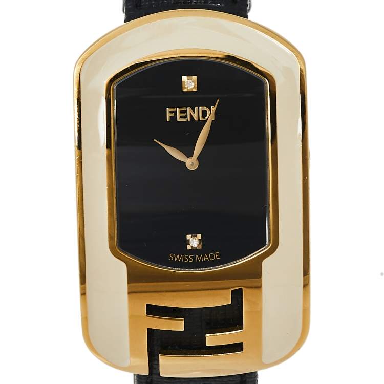 Pre Owned Fendi Black Gold Plated Stainless Steel Chameleon Diamond 30000M Women's Wristwatch 29 mm