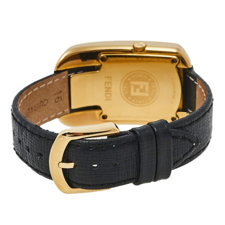 Pre Owned Fendi Black Gold Plated Stainless Steel Chameleon Diamond 30000M Women's Wristwatch 29 mm