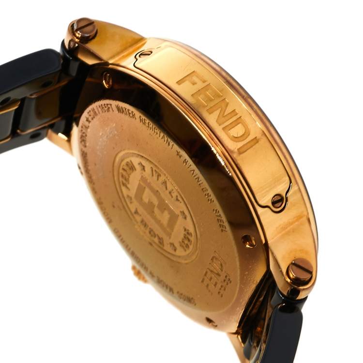 Pre Owned Fendi Black Ceramic & Gold Tone Stainless Steel Chrono 6700G Women's Wristwatch 38 mm