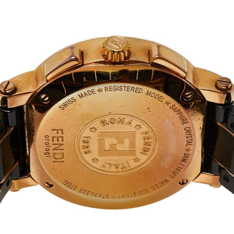 Pre Owned Fendi Black Ceramic & Gold Tone Stainless Steel Chrono 6700G Women's Wristwatch 38 mm