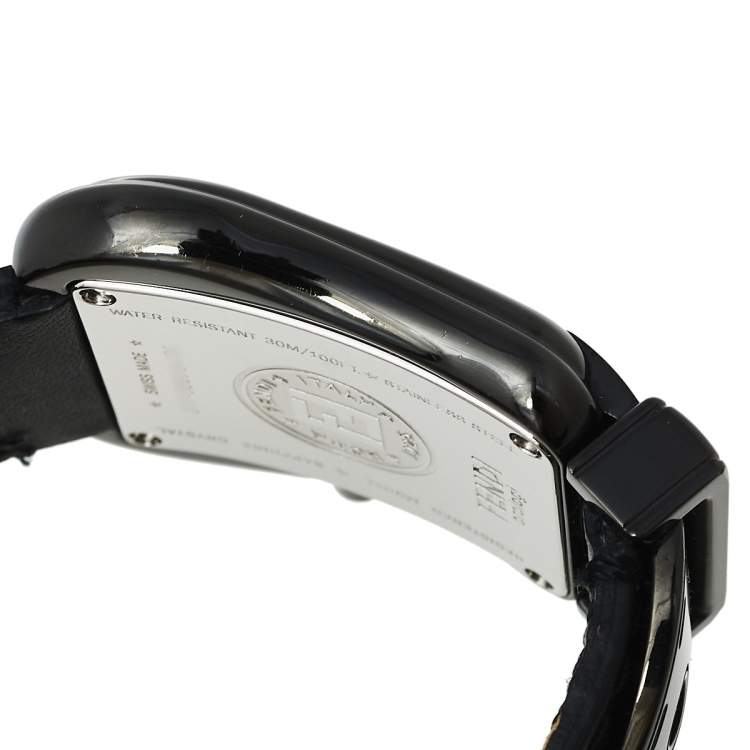 Pre Owned Fendi Black PVD Coated Stainless Steel Leather B.Fendi 3800G Women's Wristwatch 33 mm