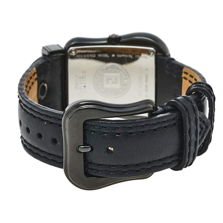 Pre Owned Fendi Black PVD Coated Stainless Steel Leather B.Fendi 3800G Women's Wristwatch 33 mm