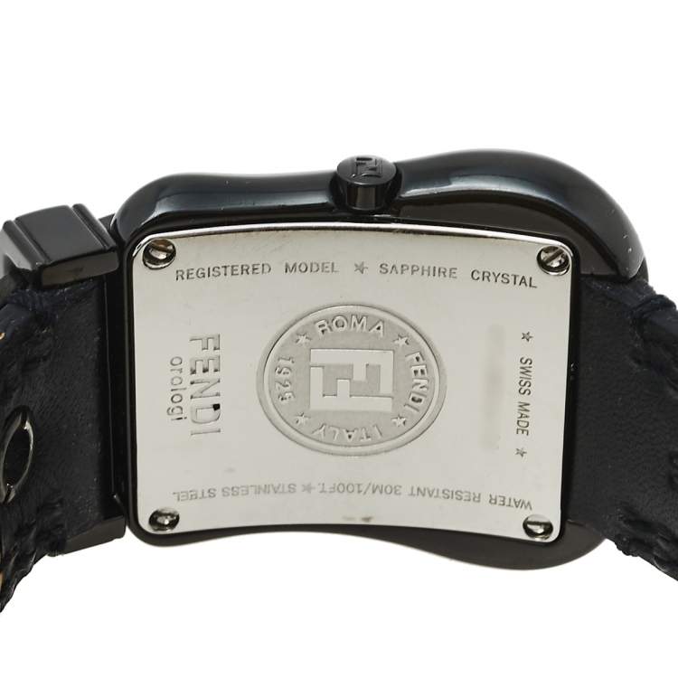 Pre Owned Fendi Black PVD Coated Stainless Steel Leather B.Fendi 3800G Women's Wristwatch 33 mm