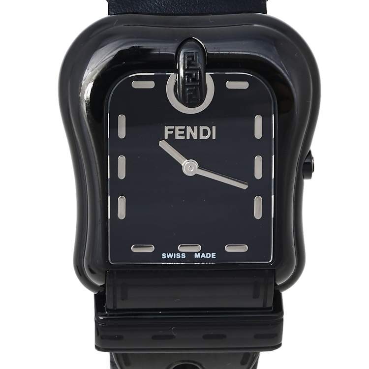 Pre Owned Fendi Black PVD Coated Stainless Steel Leather B.Fendi 3800G Women's Wristwatch 33 mm