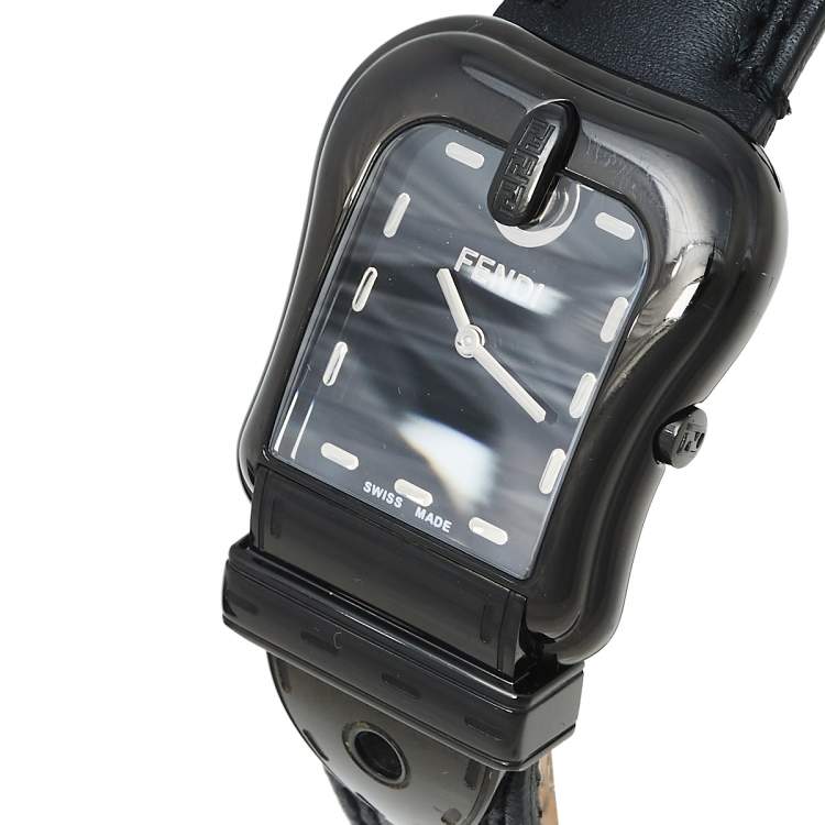 Pre Owned Fendi Black PVD Coated Stainless Steel Leather B.Fendi 3800G Women's Wristwatch 33 mm