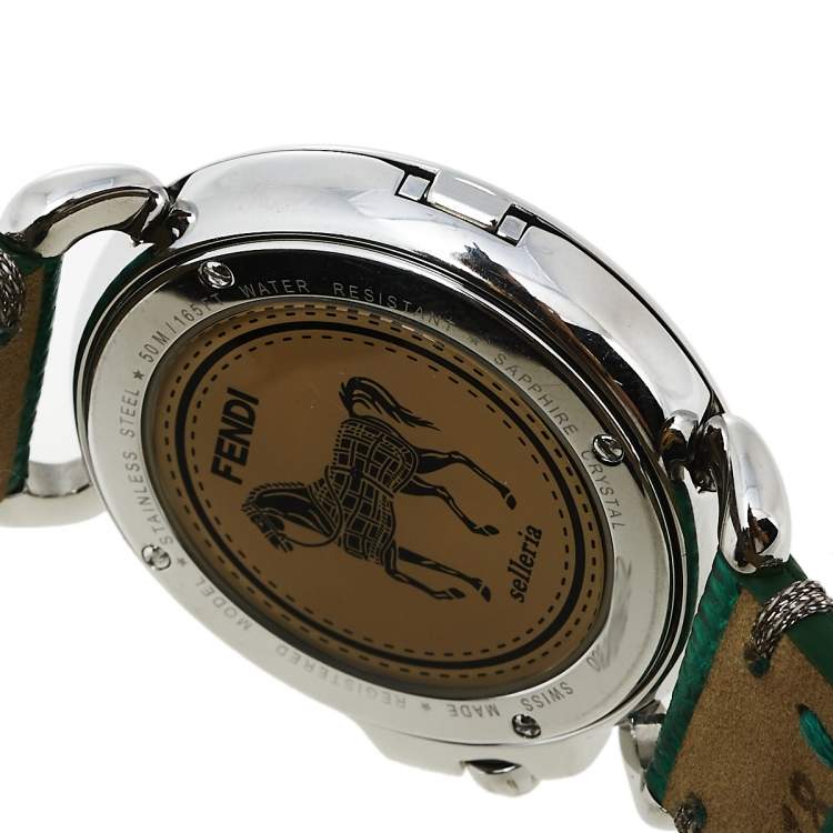 Pre Owned Fendi Black Stainless Steel Leather Selleria 8100M Women's Wristwatch 37 mm