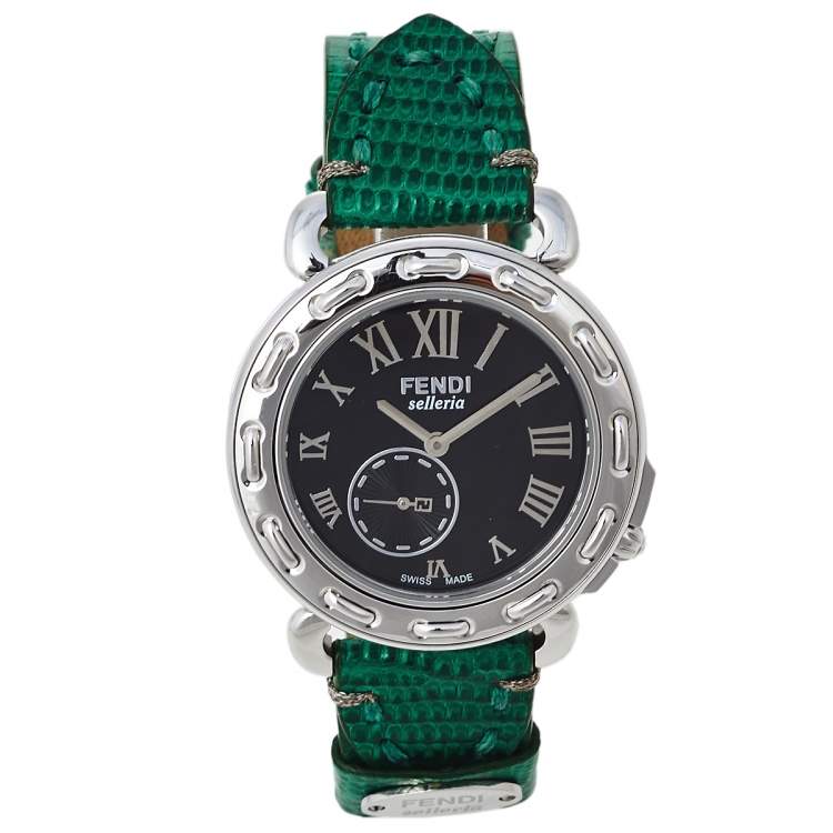Pre Owned Fendi Black Stainless Steel Leather Selleria 8100M Women's Wristwatch 37 mm