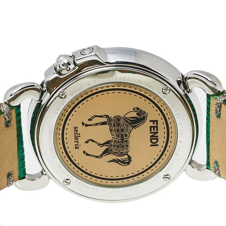 Pre Owned Fendi Black Stainless Steel Leather Selleria 8100M Women's Wristwatch 37 mm
