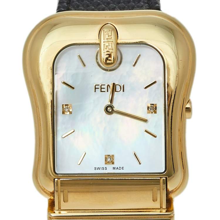 Pre Owned Fendi Mother of Pearl Gold Plated Stainless Steel B.Fendi 3800G Women's Wristwatch 33 mm