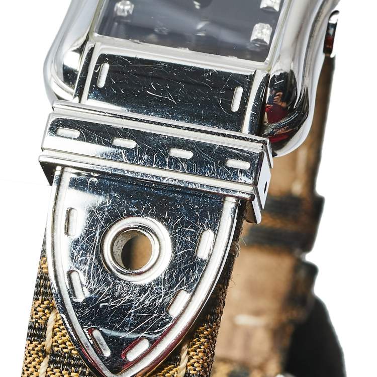 Pre Owned Fendi Black Stainless Steel Canvas B.Fendi 3800L Women's Wristwatch 23 mm