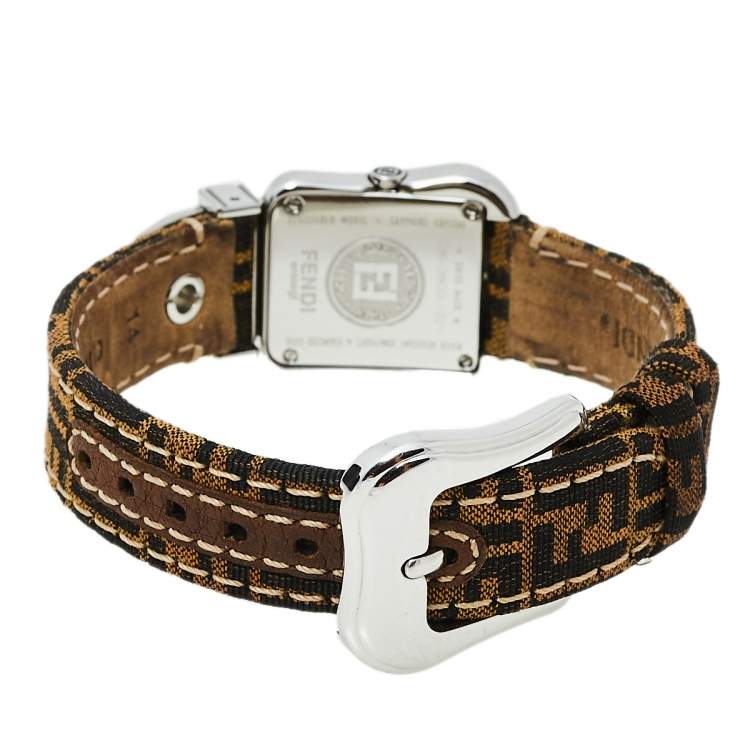 Pre Owned Fendi Black Stainless Steel Canvas B.Fendi 3800L Women's Wristwatch 23 mm