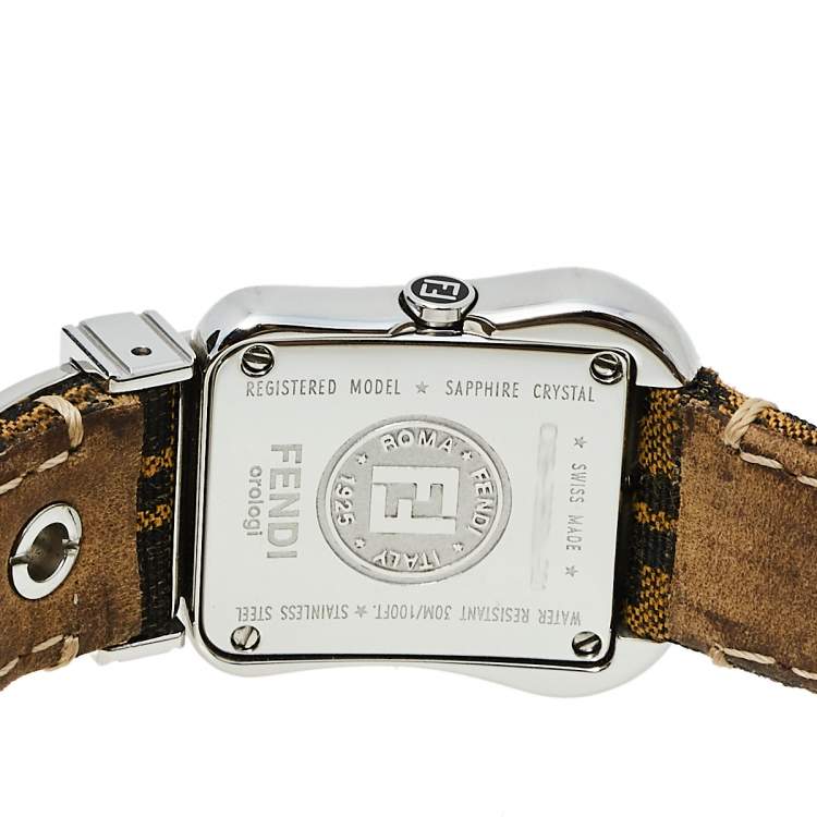 Pre Owned Fendi Black Stainless Steel Canvas B.Fendi 3800L Women's Wristwatch 23 mm