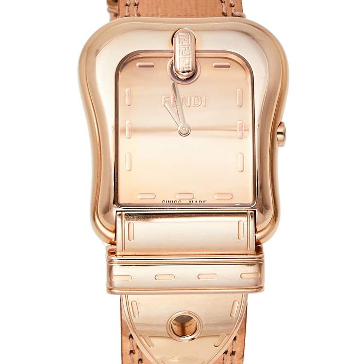 Pre Owned Fendi Rose Gold Plated Stainless Steel and Leather B.Fendi 3800G Women's Wristwatch 33 mm