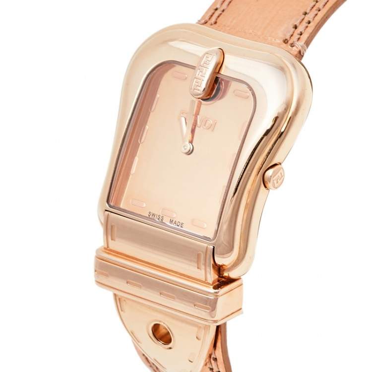 Pre Owned Fendi Rose Gold Plated Stainless Steel and Leather B.Fendi 3800G Women's Wristwatch 33 mm