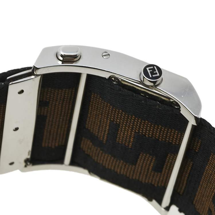 Pre Owned Fendi Cream Stainless Steel and Canvas Orologi 1120G Women's Wristwatch 45 mm