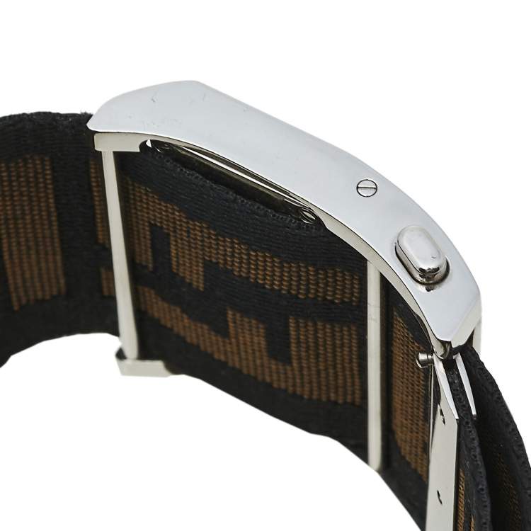 Pre Owned Fendi Cream Stainless Steel and Canvas Orologi 1120G Women's Wristwatch 45 mm