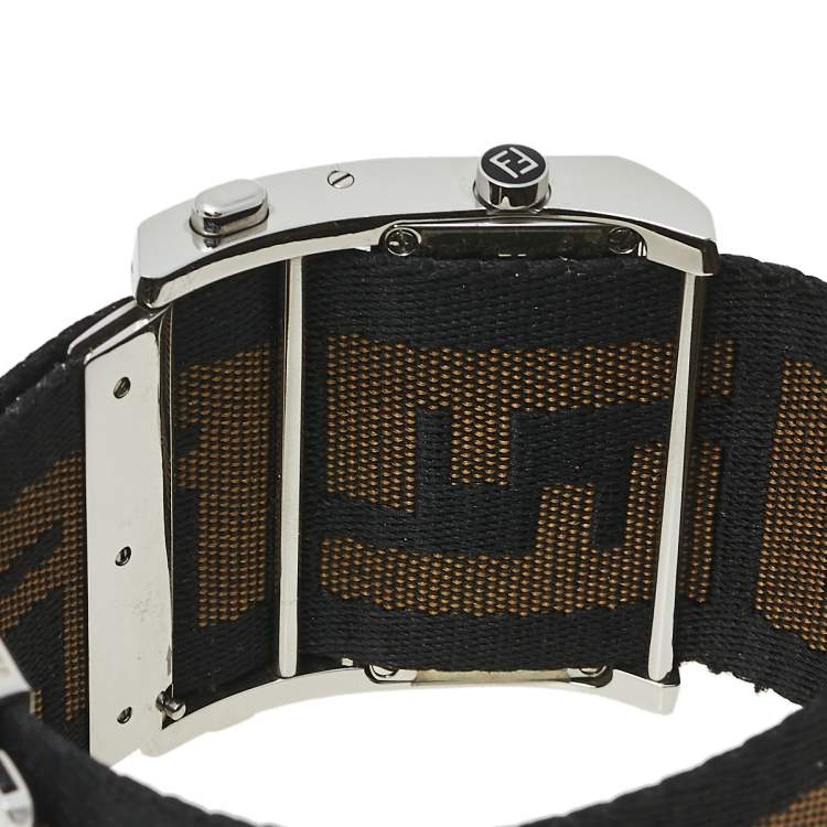 Pre Owned Fendi Cream Stainless Steel and Canvas Orologi 1120G Women's Wristwatch 45 mm
