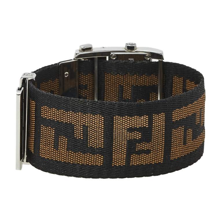 Pre Owned Fendi Cream Stainless Steel and Canvas Diamond Zip Code 1120L Women's Wristwatch 38 mm