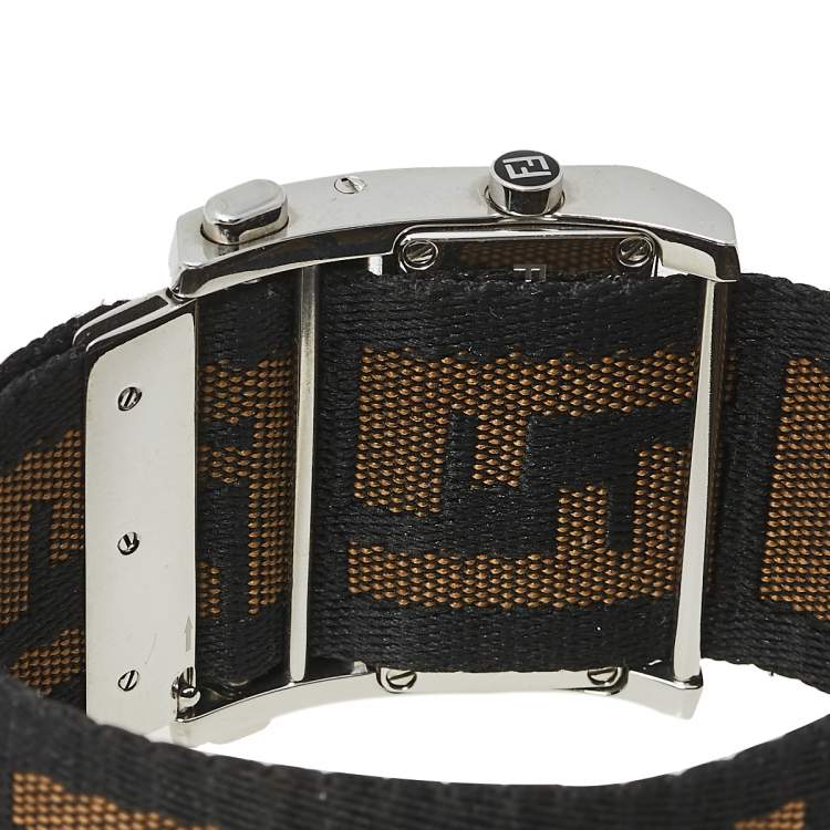 Pre Owned Fendi Cream Stainless Steel and Canvas Diamond Zip Code 1120L Women's Wristwatch 38 mm