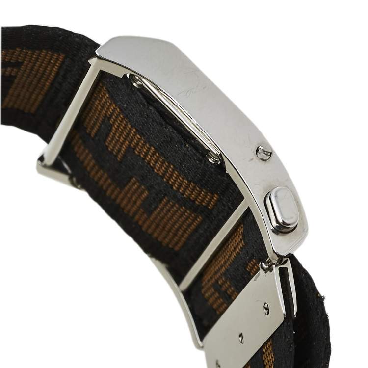 Pre Owned Fendi Cream Stainless Steel and Canvas Diamond Zip Code 1120L Women's Wristwatch 38 mm