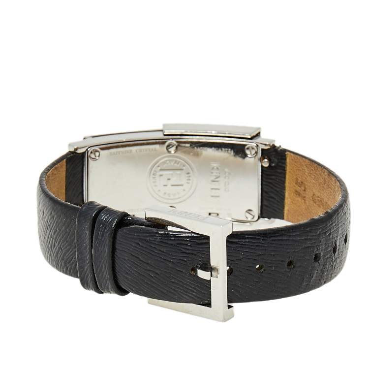 Pre Owned Fendi White/Black Stainless Steel Leather Secret 5500L Women's Wristwatch 20 mm x 37 mm
