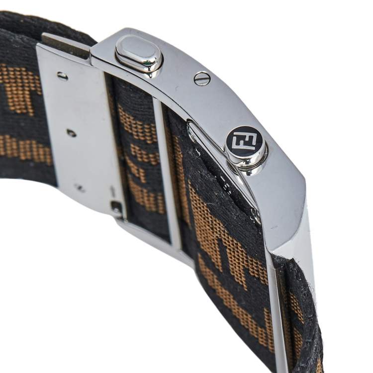 Pre Owned Fendi Cream Stainless Steel FF Canvas Zip Code 1120L Women's Wristwatch 38 mm