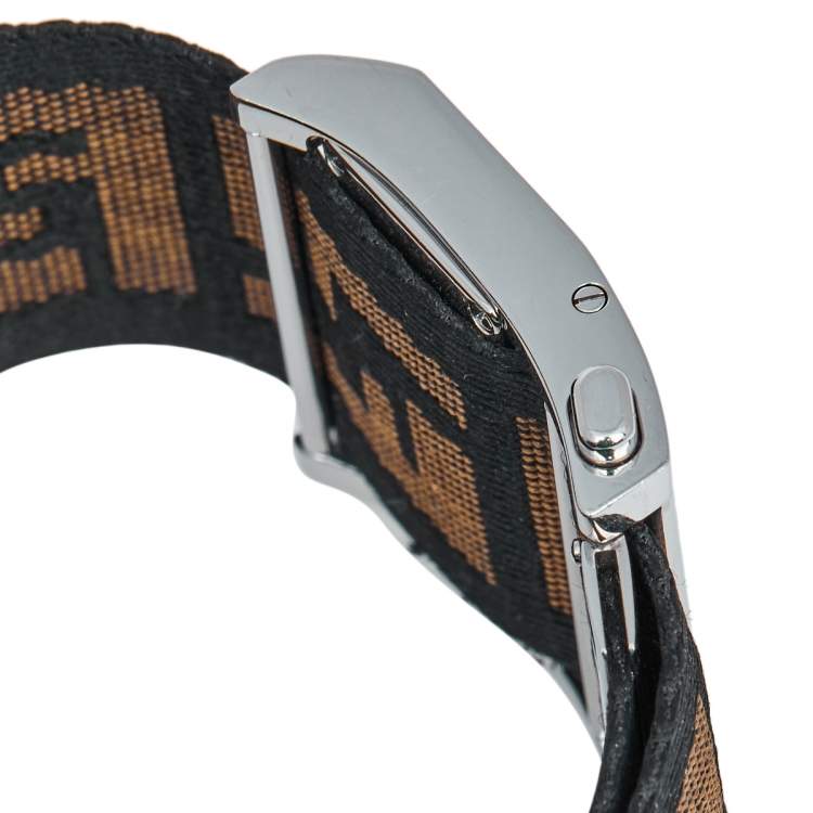 Pre Owned Fendi Cream Stainless Steel FF Canvas Zip Code 1120L Women's Wristwatch 38 mm