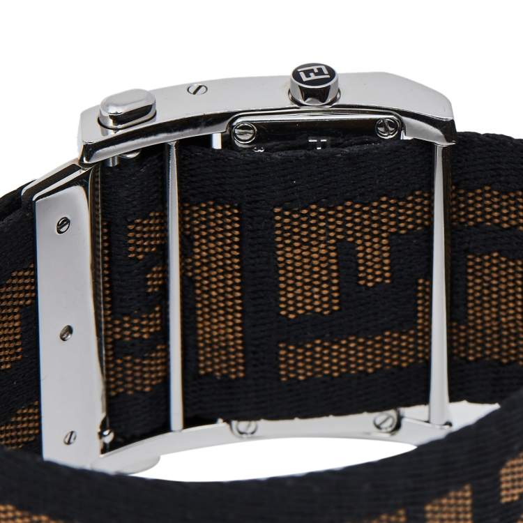 Pre Owned Fendi Cream Stainless Steel FF Canvas Zip Code 1120L Women's Wristwatch 38 mm
