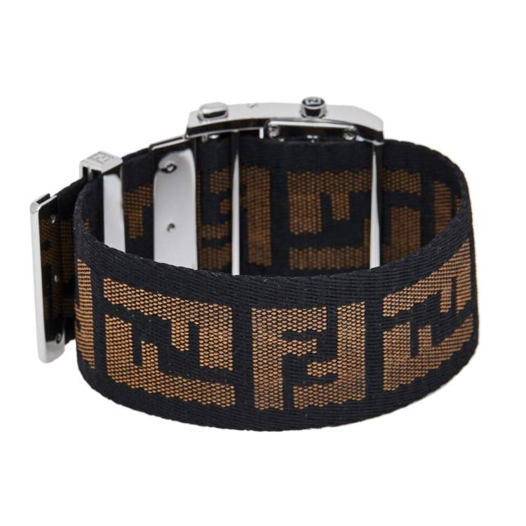 Pre Owned Fendi Cream Stainless Steel FF Canvas Zip Code 1120L Women's Wristwatch 38 mm