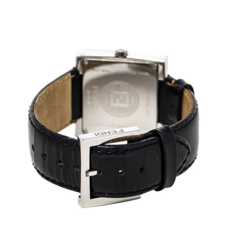 Pre Owned Fendi Silver Stainless Steel 4000L Logo Square Women's Wristwatch 31 mm
